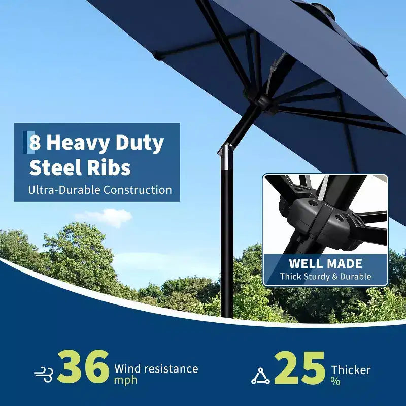Parasol rond de 3 m, rotation à 360° par manivelle, inclinaison par bouton-poussoir, 8 baleines, protection UV imperméable, sans lumières, pour terrasse de piscine, cour, jardin