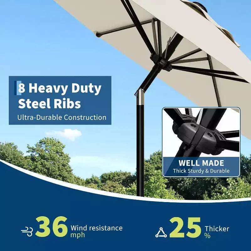 Parasol rond de 3 m, rotation à 360° par manivelle, inclinaison par bouton-poussoir, 8 baleines, protection UV imperméable, sans lumières, pour terrasse de piscine, cour, jardin