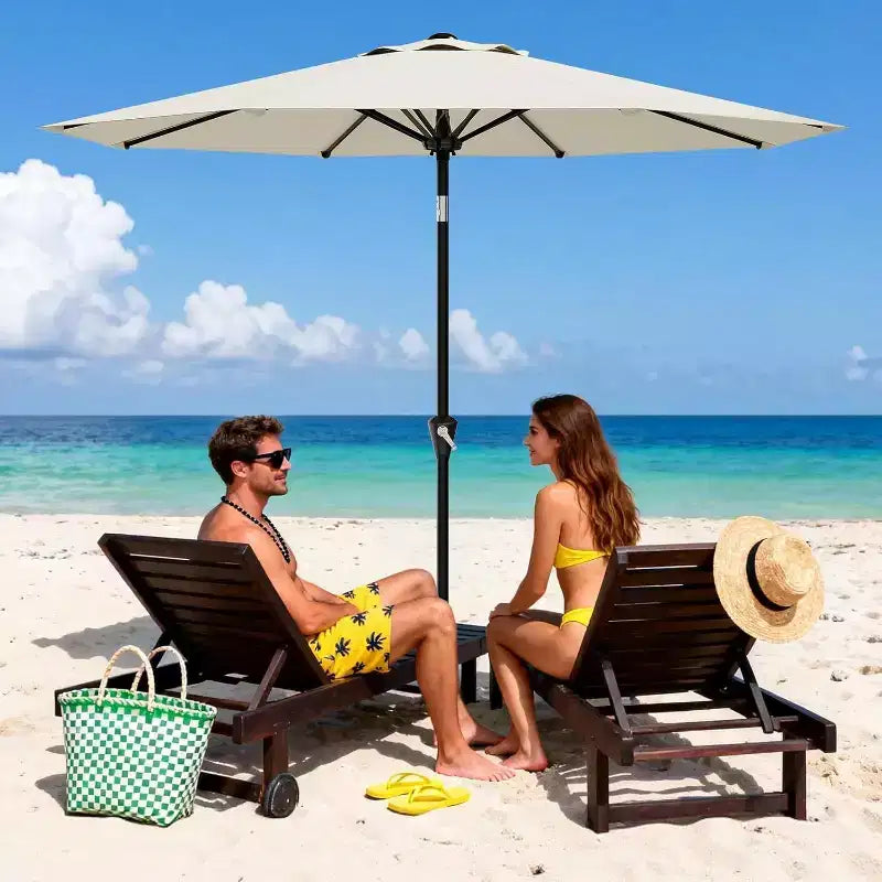 Parasol rond de 3 m, rotation à 360° par manivelle, inclinaison par bouton-poussoir, 8 baleines, protection UV imperméable, sans lumières, pour terrasse de piscine, cour, jardin