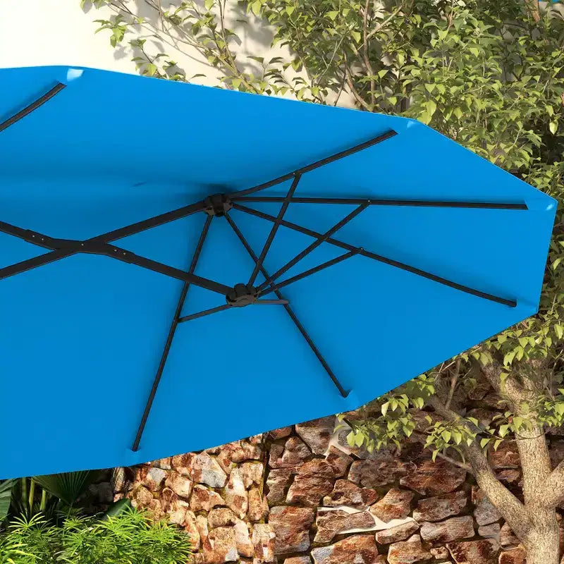 Parasol de terrasse double face de 9,5 pi avec 3 évents, inclinable et manivelle, parasol d'extérieur