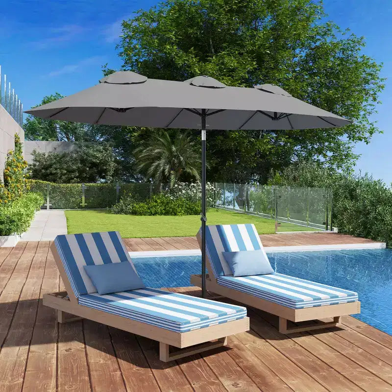 Parasol de terrasse double face de 9,5 pi avec 3 évents, inclinable et manivelle, parasol d'extérieur