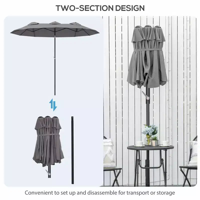 Parasol de terrasse double face de 9,5 pi avec 3 évents, inclinable et manivelle, parasol d'extérieur