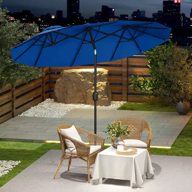 Parasol de terrasse double face de 9,5 pi avec 3 évents, inclinable et manivelle, parasol d'extérieur