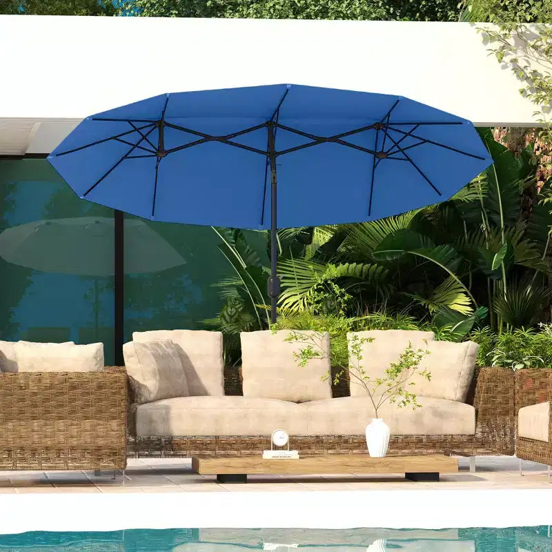 Parasol de terrasse double face de 9,5 pi avec 3 évents, inclinable et manivelle, parasol d'extérieur