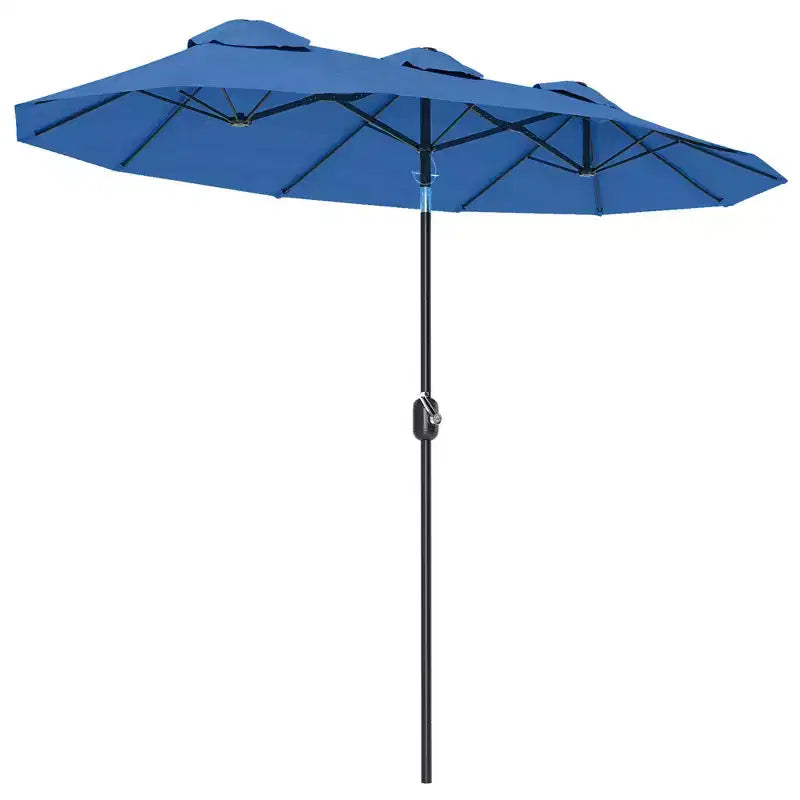 Parasol de terrasse double face de 9,5 pi avec 3 évents, inclinable et manivelle, parasol d'extérieur