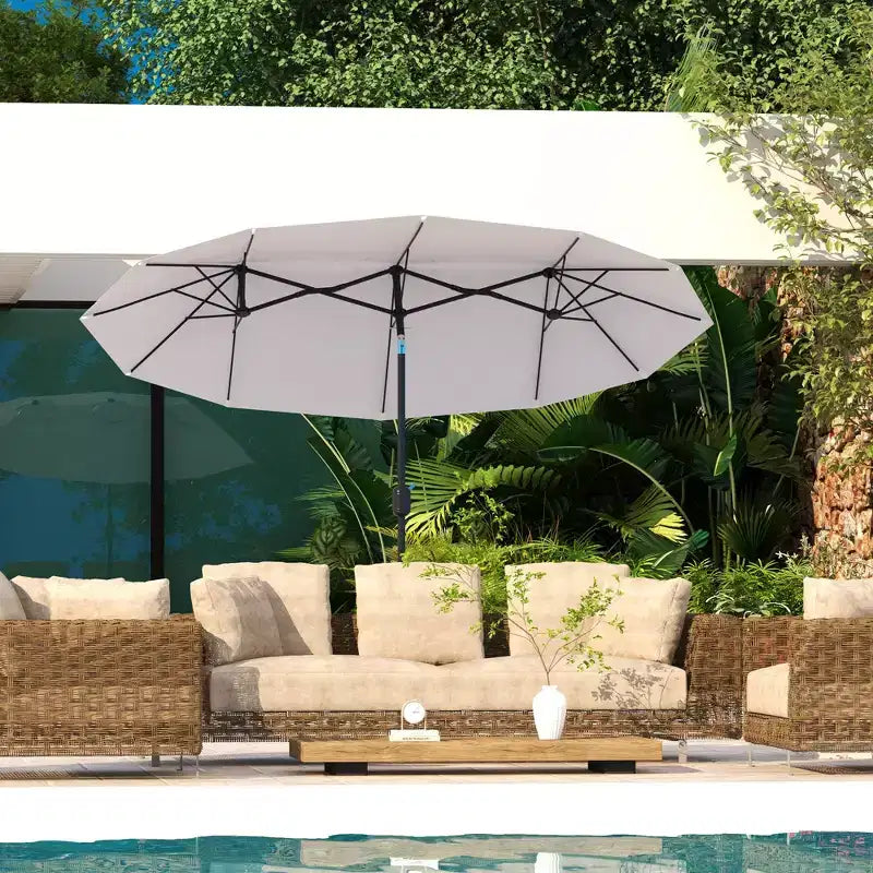 Parasol de terrasse double face de 9,5 pi avec 3 évents, inclinable et manivelle, parasol d'extérieur