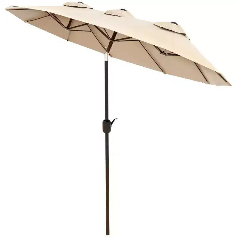 Parasol de terrasse double face de 9,5 pi avec 3 évents, inclinable et manivelle, parasol d'extérieur