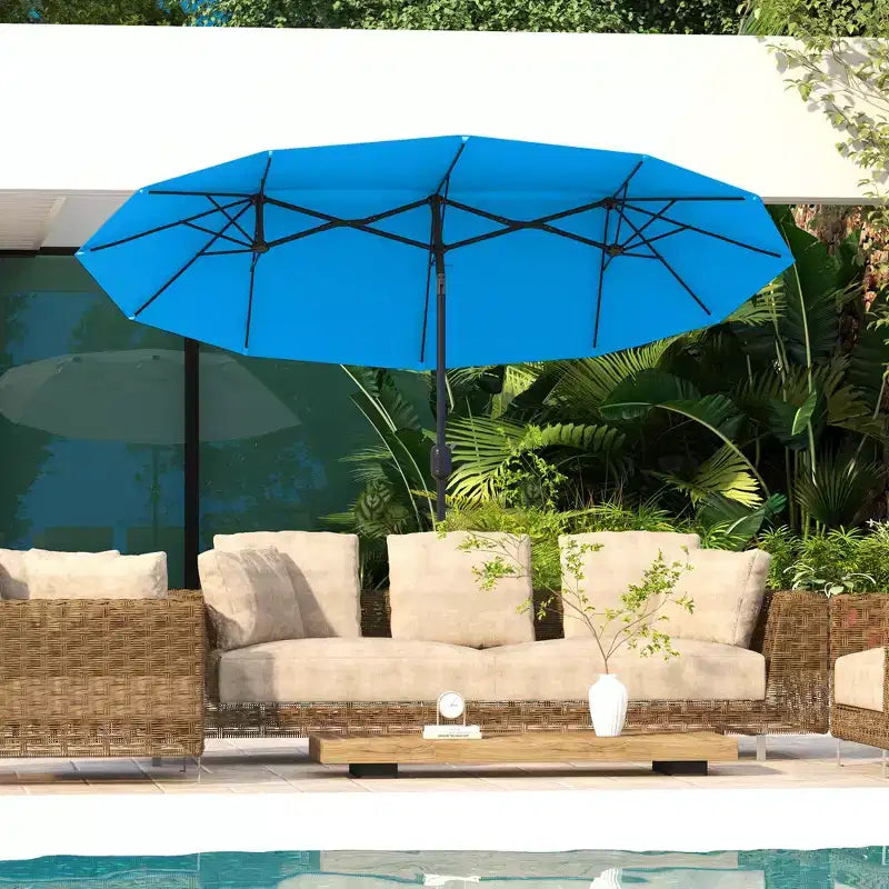 Parasol de terrasse double face de 9,5 pi avec 3 évents, inclinable et manivelle, parasol d'extérieur